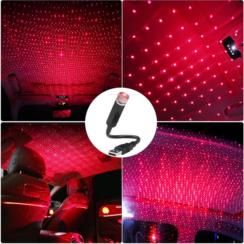 LEDCARE Car Roof Star Night Light, Portable Adjustable USB Flexible Interior LED Romantic Atmosphere Star Night Projector, Inside Car Lighting for Cars Bedrooms Parties Decoration(Red) - Image 4